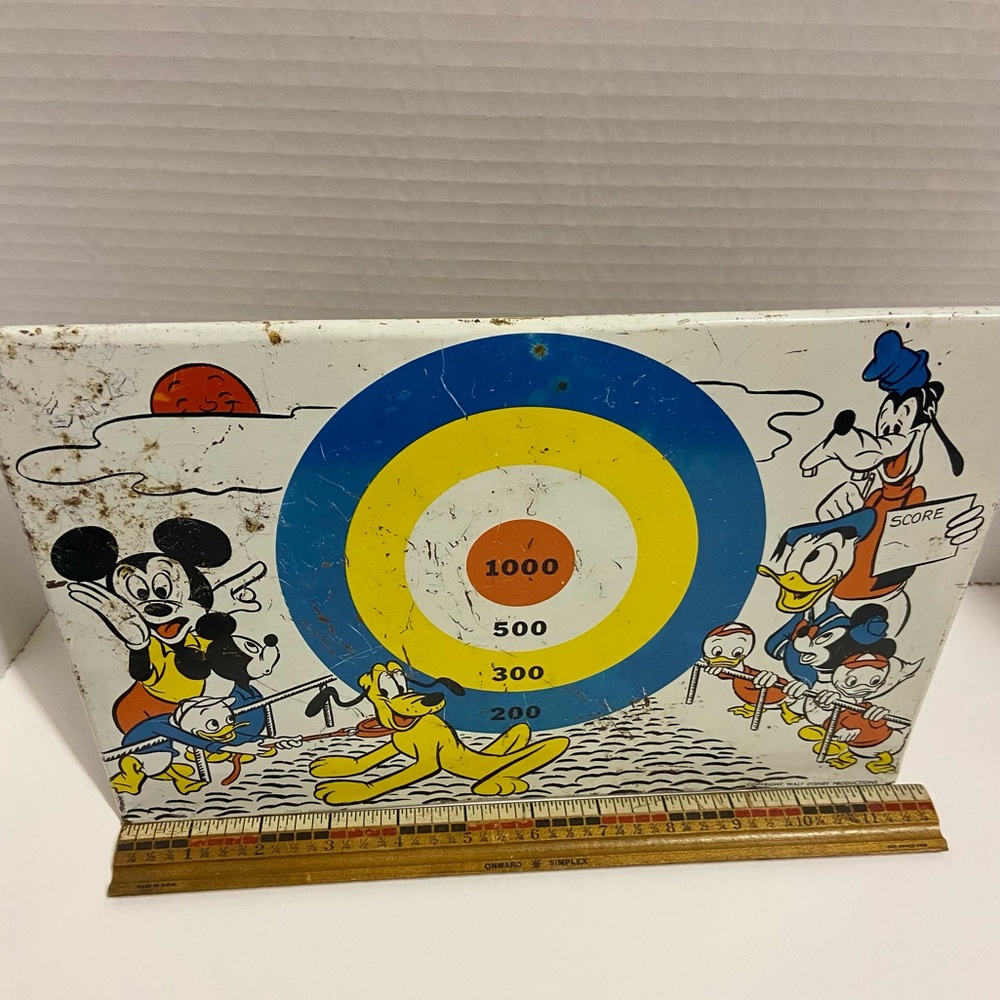 Vintage 1960's Walt Disney Productions Mickey Mouse Goofy Bullseye Tin Target - Picture 2 of 8